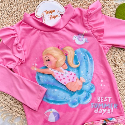 Linha Praia - Blusa com Proteção UV50+ e Calcinha Garotinha Best Summer Days - Rosa